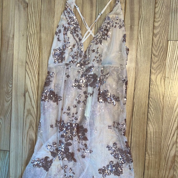 Stunning Rose Gold Sheer Sequin Lace Dress - Picture 2 of 5